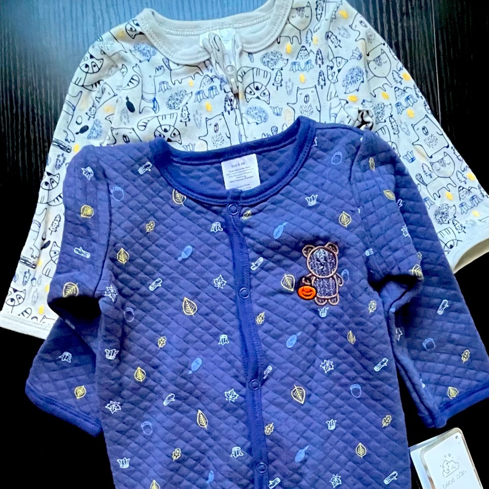 2 piece baby coverall sleep and play set with custom embroidered Halloween bear
